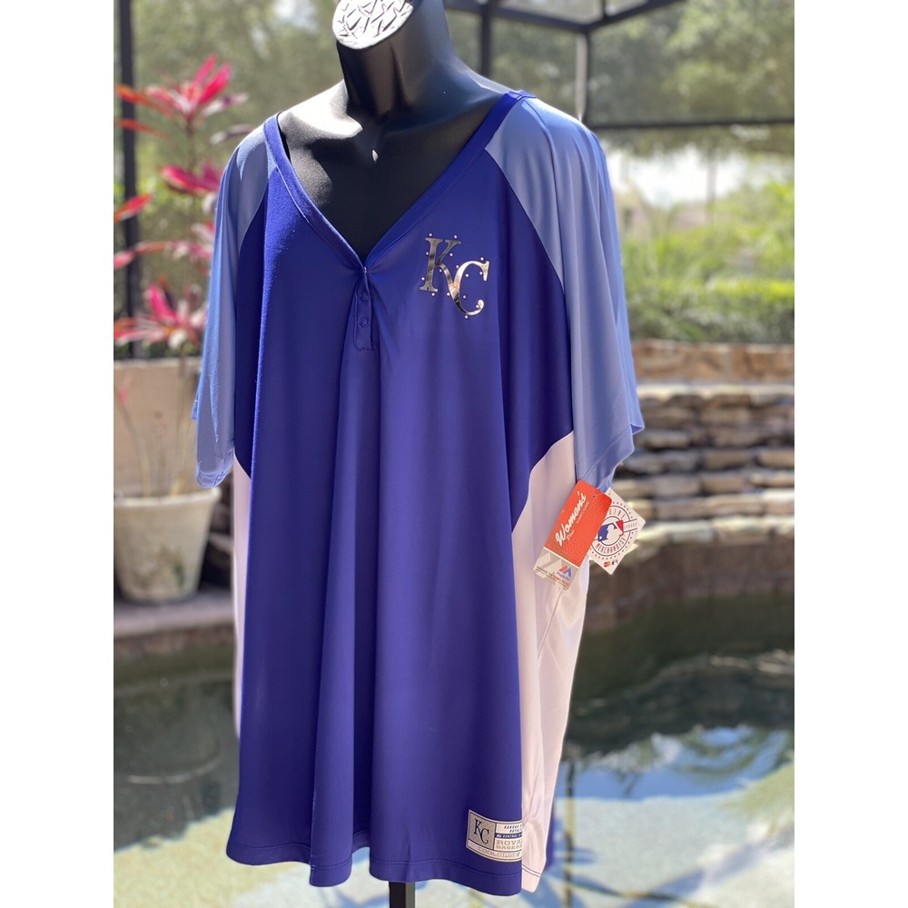 Majestic Women's KC Royals Baseball Jersey Size 4X Blue MLB Team Apparel NWT